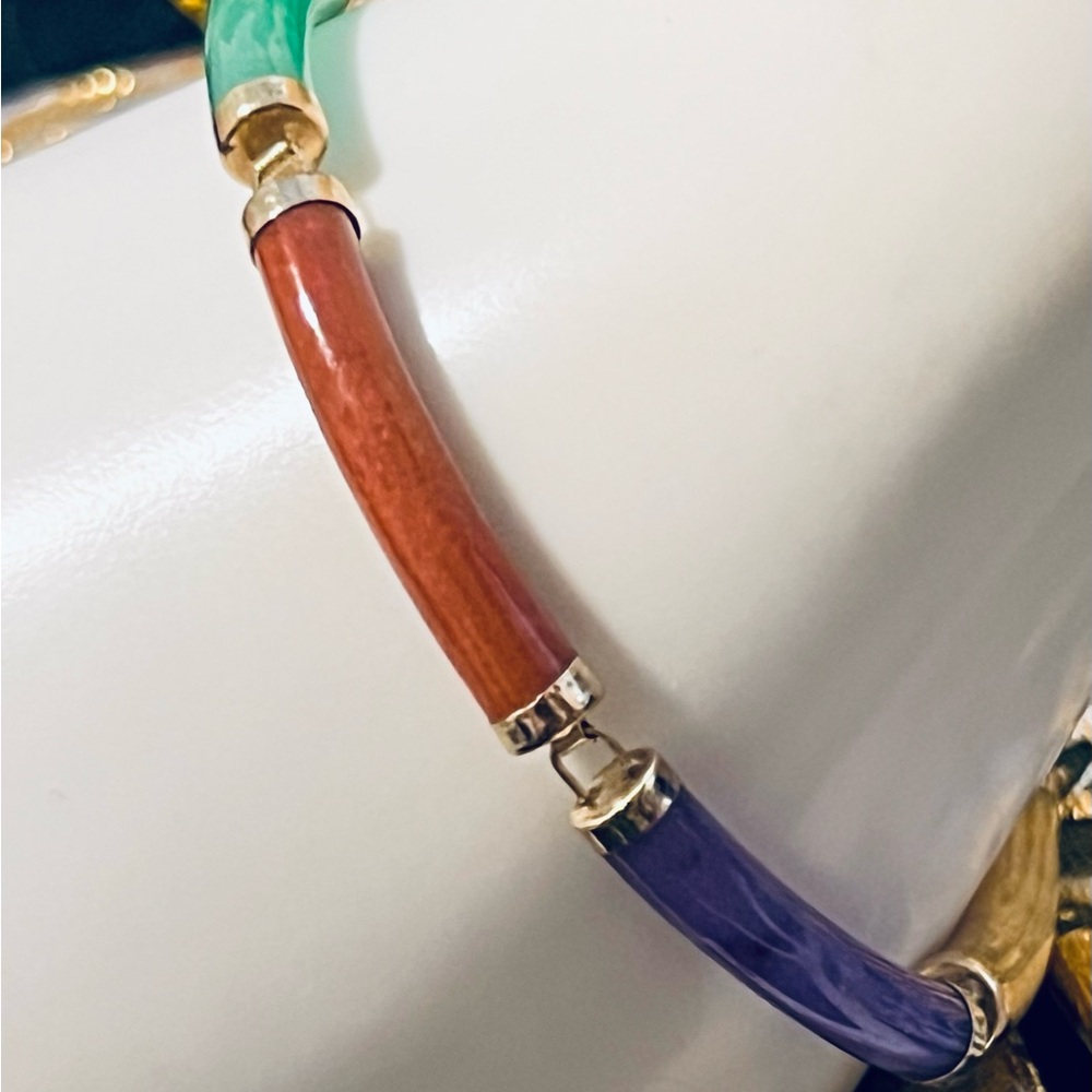 14K Gold Multi Jade Link Bracelet - Picture 4 of 12
